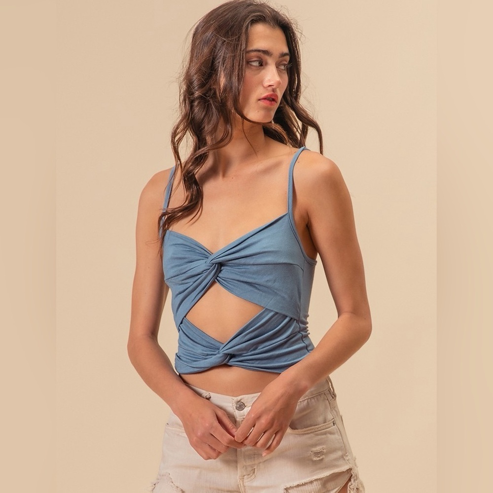 ❤️Hello Gorgeous! BiBi Rayon Span Jersey Knit Criss Cross Halter Crop Top